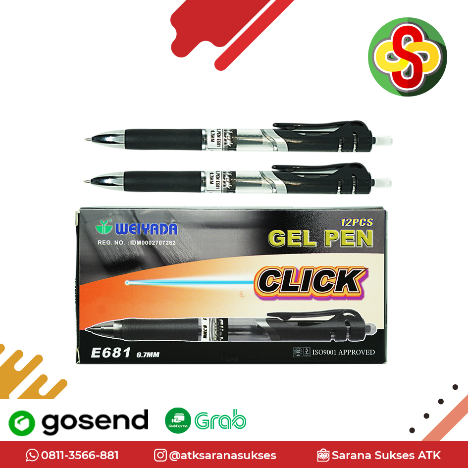 Pulpen Gel Weiyada E681 Isi 12 pcs - Biru - Image 5