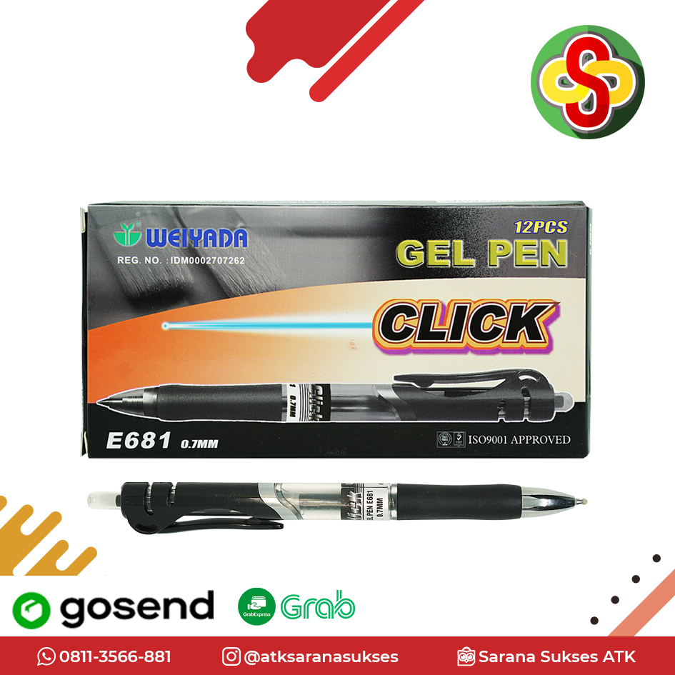 Pulpen Gel Weiyada E681 Isi 12 pcs - Biru - Image 6